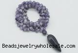 GMN4054 Hand-knotted 8mm, 10mm dogtooth amethyst 108 beads mala necklace with pendant