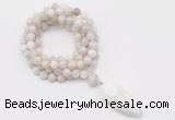 GMN4062 Hand-knotted 8mm, 10mm white crazy agate 108 beads mala necklace with pendant