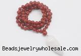 GMN4073 Hand-knotted 8mm, 10mm red agate 108 beads mala necklace with pendant