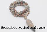 GMN4083 Hand-knotted 8mm, 10mm serpentine jasper 108 beads mala necklace with pendant