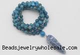 GMN4086 Hand-knotted 8mm, 10mm apatite 108 beads mala necklace with pendant