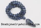 GMN4088 Hand-knotted 8mm, 10mm sodalite 108 beads mala necklace with pendant