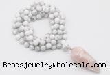 GMN4096 Hand-knotted 8mm, 10mm white howlite 108 beads mala necklace with pendant