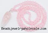 GMN4200 Hand-knotted 8mm, 10mm matte rose quartz 108 beads mala necklace with pendant