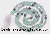 GMN4203 Hand-knotted 8mm, 10mm matte fluorite 108 beads mala necklace with pendant