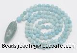 GMN4205 Hand-knotted 8mm, 10mm matte amazonite 108 beads mala necklace with pendant