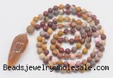 GMN4213 Hand-knotted 8mm, 10mm matte mookaite 108 beads mala necklace with pendant