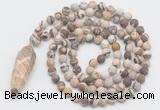 GMN4217 Hand-knotted 8mm, 10mm matte zebra jasper 108 beads mala necklace with pendant