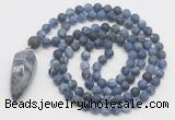 GMN4226 Hand-knotted 8mm, 10mm matte sodalite 108 beads mala necklace with pendant