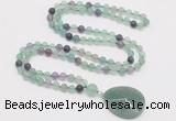 GMN4403 Hand-knotted 8mm, 10mm matte fluorite 108 beads mala necklace with pendant