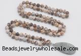 GMN4417 Hand-knotted 8mm, 10mm matte zebra jasper 108 beads mala necklace with pendant