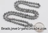 GMN4419 Hand-knotted 8mm, 10mm matte grey picture jasper 108 beads mala necklace with pendant