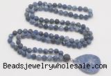 GMN4426 Hand-knotted 8mm, 10mm matte sodalite 108 beads mala necklace with pendant