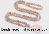 GMN4430 Hand-knotted 8mm, 10mm matte sunstone 108 beads mala necklace with pendant