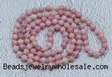 GMN450 Hand-knotted 8mm, 10mm pink wooden fossil jasper 108 beads mala necklaces