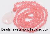 GMN4600 Hand-knotted 8mm, 10mm cherry quartz 108 beads mala necklace with pendant