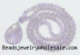 GMN4602 Hand-knotted 8mm, 10mm lavender amethyst 108 beads mala necklace with pendant