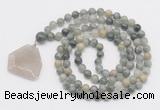 GMN4604 Hand-knotted 8mm, 10mm seaweed quartz 108 beads mala necklace with pendant