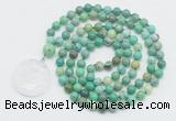 GMN4613 Hand-knotted 8mm, 10mm grass agate 108 beads mala necklace with pendant