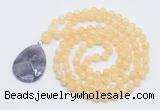 GMN4615 Hand-knotted 8mm, 10mm honey jade 108 beads mala necklace with pendant