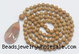 GMN4623 Hand-knotted 8mm, 10mm wooden jasper 108 beads mala necklace with pendant