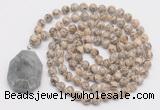 GMN4624 Hand-knotted 8mm, 10mm feldspar 108 beads mala necklace with pendant