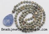 GMN4626 Hand-knotted 8mm, 10mm rhyolite 108 beads mala necklace with pendant