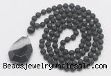 GMN4632 Hand-knotted 8mm, 10mm black lava 108 beads mala necklace with pendant