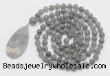 GMN4634 Hand-knotted 8mm, 10mm labradorite 108 beads mala necklace with pendant