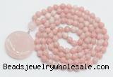 GMN4640 Hand-knotted 8mm, 10mm Chinese pink opal 108 beads mala necklace with pendant