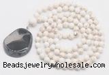 GMN4642 Hand-knotted 8mm, 10mm white howlite 108 beads mala necklace with pendant