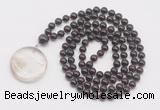 GMN4653 Hand-knotted 8mm, 10mm garnet 108 beads mala necklace with pendant