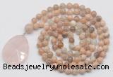 GMN4657 Hand-knotted 8mm, 10mm sunstone 108 beads mala necklace with pendant