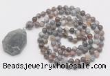 GMN4664 Hand-knotted 8mm, 10mm Botswana agate 108 beads mala necklace with pendant