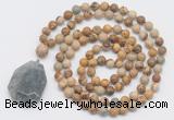 GMN4676 Hand-knotted 8mm, 10mm picture jasper 108 beads mala necklace with pendant