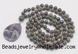 GMN4679 Hand-knotted 8mm, 10mm dragon blood jasper 108 beads mala necklace with pendant