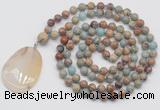 GMN4681 Hand-knotted 8mm, 10mm serpentine jasper 108 beads mala necklace with pendant