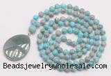 GMN4682 Hand-knotted 8mm, 10mm sea sediment jasper 108 beads mala necklace with pendant