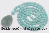 GMN4683 Hand-knotted 8mm, 10mm amazonite 108 beads mala necklace with pendant