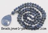 GMN4686 Hand-knotted 8mm, 10mm sodalite 108 beads mala necklace with pendant