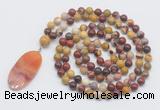 GMN4691 Hand-knotted 8mm, 10mm mookaite 108 beads mala necklace with pendant