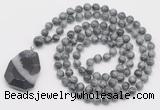 GMN4692 Hand-knotted 8mm, 10mm eagle eye jasper 108 beads mala necklace with pendant