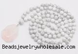 GMN4694 Hand-knotted 8mm, 10mm white howlite 108 beads mala necklace with pendant