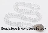 GMN4800 Hand-knotted 8mm, 10mm white crystal 108 beads mala necklace with pendant