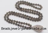 GMN4804 Hand-knotted 8mm, 10mm smoky quartz 108 beads mala necklace with pendant