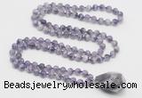 GMN4812 Hand-knotted 8mm, 10mm dogtooth amethyst 108 beads mala necklace with pendant