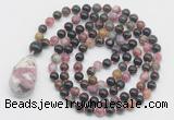 GMN4817 Hand-knotted 8mm, 10mm tourmaline 108 beads mala necklace with pendant