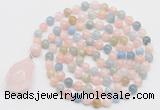 GMN4819 Hand-knotted 8mm, 10mm morganite 108 beads mala necklace with pendant