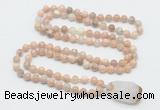 GMN4822 Hand-knotted 8mm, 10mm sunstone 108 beads mala necklace with pendant