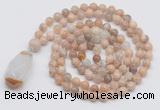 GMN4823 Hand-knotted 8mm, 10mm sunstone 108 beads mala necklace with pendant